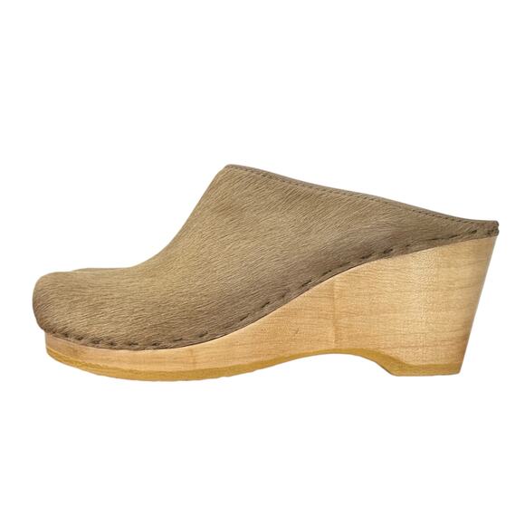 No. 6 New School Clog Wedge 39 9 Horsehair Brown Tan Classic Handmade Luxe Wood - Picture 6 of 9